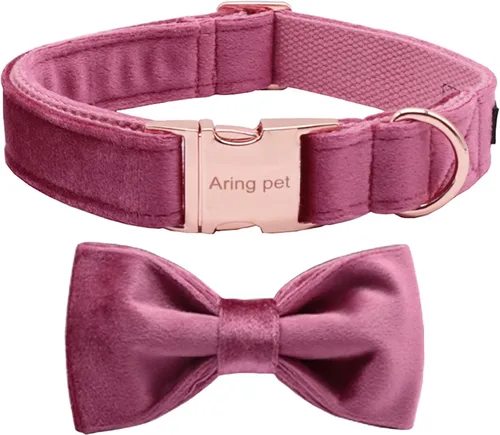 Vista 12 de ARING PET Collar de perro con corbatín, collares de terciopelo para perros con corbatín extraíble, collar de lazo ajustable para perros hembras