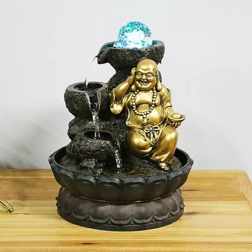 Vista 7 de Tabletop Water Fountain Fotai Waterfall Fountain Feng Shui Polo Office Decoration - Round Water Flow Waterfall Suitable for Office Bedroom Decoration