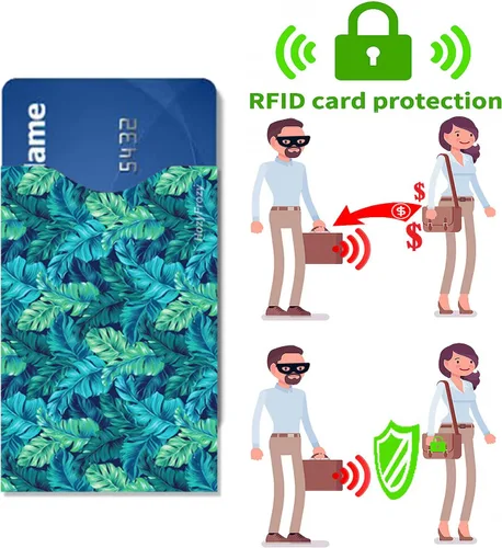 Vista 6 de 8 fundas de bloqueo RFID, diseños únicos y artes en verde, soporte antirrobo, protector de tarjeta de crédito, fácil de reconocer, resistente
