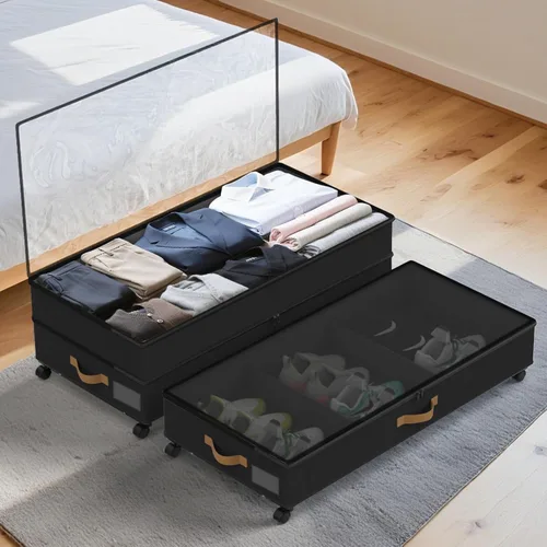Vista 9 de Almacenamiento Debajo de la Cama con Ruedas Paquete de 4, 75L XXL Contenedores de Almacenamiento Debajo de la Cama Grandes, 30 cm de Alto