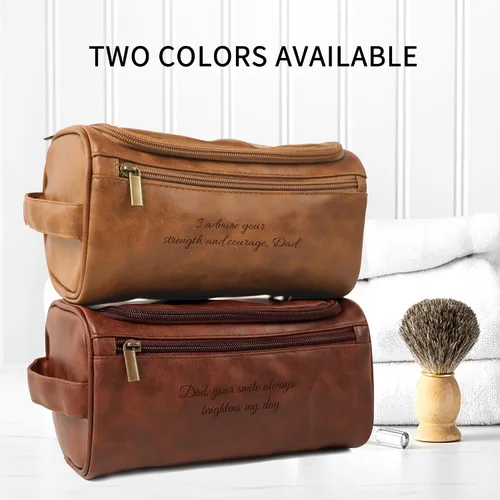 Vista 7 de Easycosy Neceser personalizado para hombres, grabado con nombre e iniciales, bolsa de aseo de piel sintética para hombre, artículos esenciales