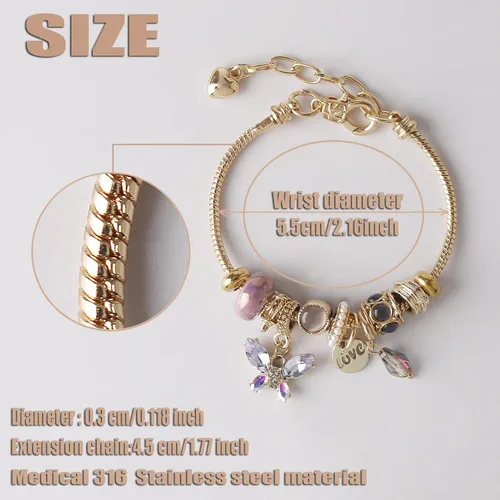 Vista 2 de DS Charm Bracelets for teen girls exquisite cute cartoon friendship bracelet Gold Stainless Steel Bangle birthday Gift box Adjustable little girls