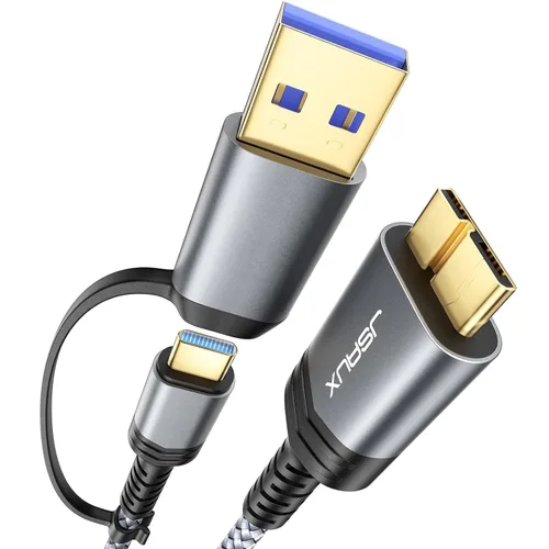 Vista 9 de JSAUX Cable de disco duro de 1.6 pies, cable micro B a USB C/A de 20 Gbps, cable de disco duro externo trenzado de nailon compatible con Seagate WD