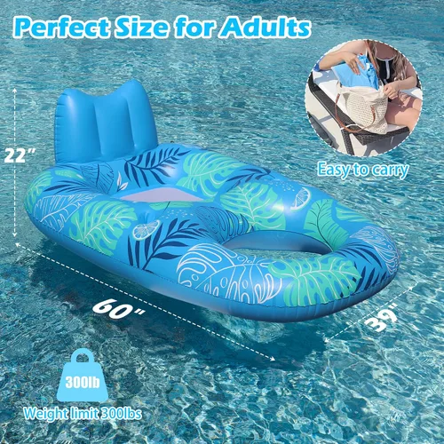 Vista 6 de JOSEN Inflatable Pool Float Adult, Pool Float Lounger Raft Floaties Water Floating Chair with Cup Holders Backrest & Footrest for Swimming Pool