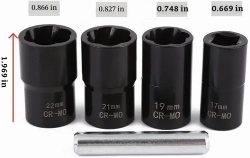Vista 2 de Juego de extractor de tuercas de perno de impacto de 1/2 pulgada, 5 piezas de rueda de bloqueo, kit de removedor de tuercas de rueda de 0.669 in