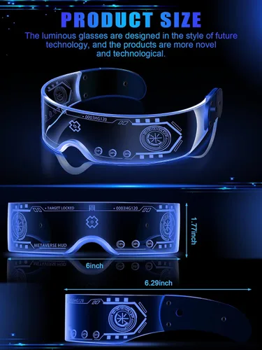 Vista 5 de TOODOO 4 pares de anteojos con visera LED, gafas futuristas luminosas para rave, 7 colores, 4 modos para club, fiesta de Navidad