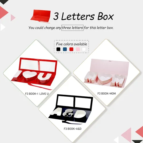 Vista 6 de Geoto Paquete de 6 cajas de regalo rellenables en forma de letra de 17.3 x 6 x 2 pulgadas, color rosa/rojo/blanco, caja de regalo con texto en Rosa