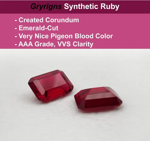 Vista 2 de Emerald-Cut Loose Synthetic Ruby Stone Red Corundum Gemstone Cut Faceted 3A VVS (1Pcs)