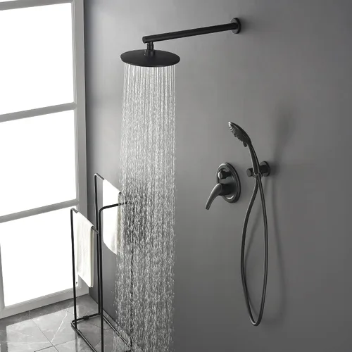 Vista 2 de SHAMANDA Juego de grifo de ducha, sistema de ducha montado en la pared con cabezal de ducha de lluvia de alta presión de 9 pulgadas y cabezal