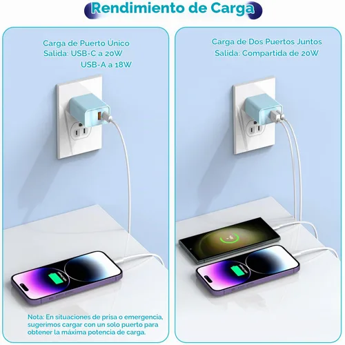 Vista 4 de Bloque de carga para iPhone 16/15, bloque de carga USB C [paquete de 2] 20 W de doble puerto PD rápido USB C adaptador de cargador de pared USB A