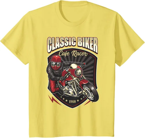 Vista 50 de Camiseta de motocicleta clásica Biker Cafe Racer para hombre, Negro, S