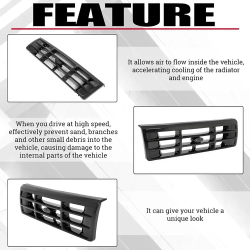 Vista 4 de HECASA Parrilla delantera compatible con Ford Bronco F-150 F-250 HD F-350 1992-1997 Reemplazo para FO1200172 F6TZ8200AAA 104-01450A Ensamblaje