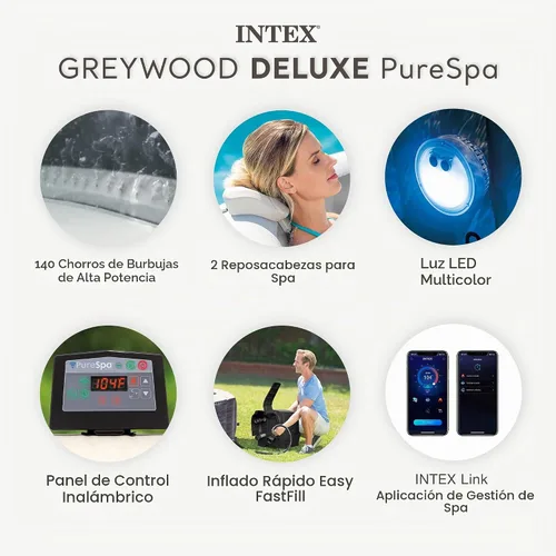 Vista 3 de INTEX PureSpa - Bañera de hidromasaje inflable para 4 personas con cubierta
