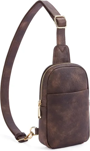 Vista 155 de Telena Riñonera pequeña para mujer, de cuero, cangureras, bolsa de pecho para mujer