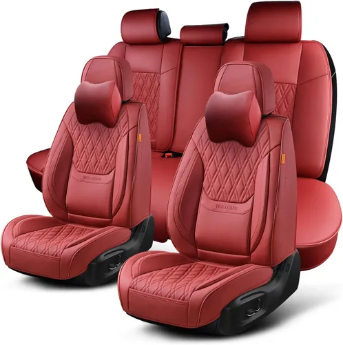 Vista 13 de Fundas de asiento delantero de automóvil, par de fundas de asiento delantero de cuero transpirable con reposacabezas, funda universal de asiento