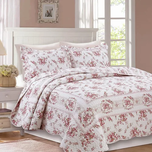 Vista 18 de Cozy Line Home Fashions Blooming Rojo Blanco Floral 100% Algodón Reversible Edredón Juego de Ropa de Cama, Colcha Cubrecama