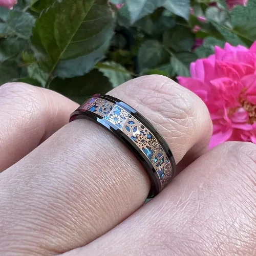 Vista 6 de Wow Jewelers - Anillo de tungsteno de 6 mm y 8 mm color negro, plateado, rojo y azul para hombres y mujeres, anillos de matrimonio estilo Steampunk