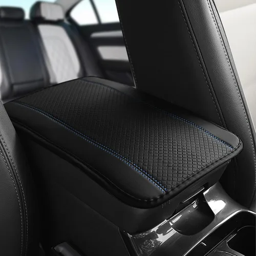 Vista 8 de ASUBHA Cojín para consola central de automóvil, 12.4 x 7.48 pulgadas, de piel, impermeable, protector de caja de asiento para reposabrazos de Negro
