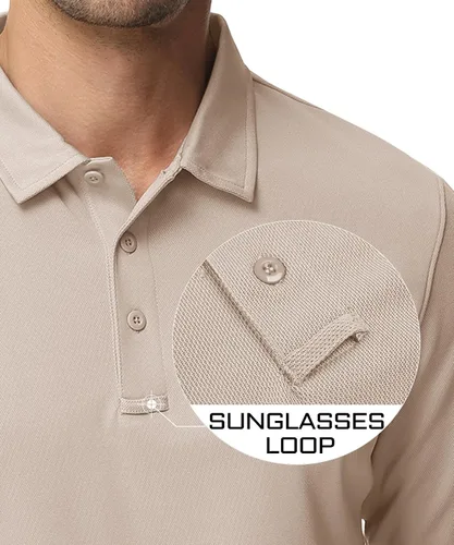 Vista 3 de MAGCOMSEN Camisas polo para hombre, 3 botones, secado rápido, manga larga, tácticas, camisa de golf