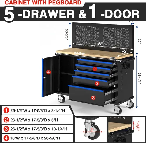 Vista 2 de WORKPRO Cofre de herramientas rodante de 52 x 20 pulgadas con tablero
