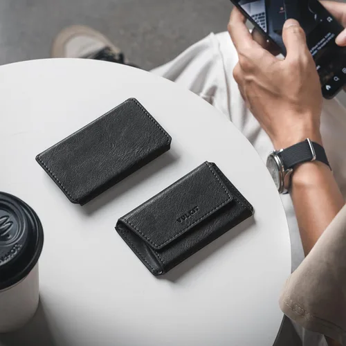Vista 2 de VULKIT Funda de cuero para tarjetas de visita para hombre, delgada, con bolsillo, tarjetero para tarjetas de presentación, con capacidad para 20
