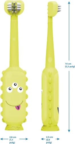 Vista 14 de Dr. Brown's ToothScrubber Cepillo de dientes para niños pequeños, cepillo de dientes de entrenamiento de triple cara con base de ventosa, monstruo