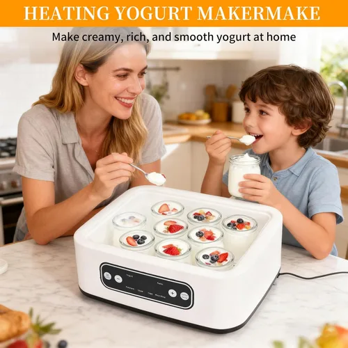 Vista 7 de El yogur griego casero viene con 9 frascos, control de temperatura y temporizador inteligente, vino de arroz multiusos, fermentación, natto, etc.