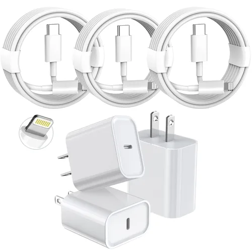 Vista 12 de Cargador de iPhone [certificado Apple MFi] Apple Block USB C enchufe rápido de pared con cable USB C a Lightning de 3 pies para iPhone 14 Pro