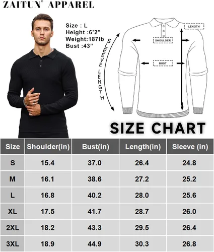Vista 6 de Zaitun Polo de punto de manga larga para hombre, suéter ligero casual con cuello
