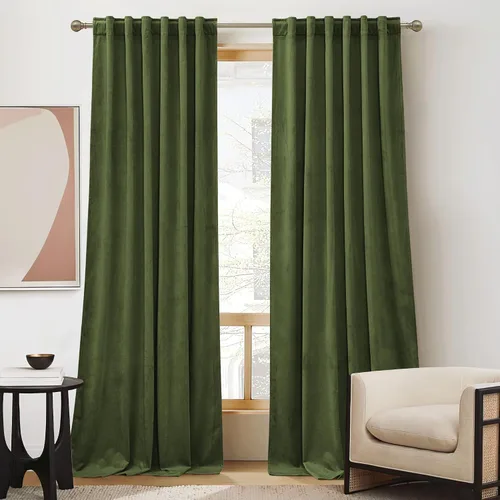 Vista 36 de RYB HOME Cortinas 100% opacas de terciopelo blanco para dormitorio, pestaña trasera y bolsillo para barra, aislamiento térmico, cortinas