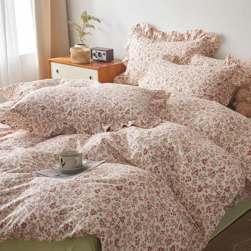 Vista 72 de Juego de funda de edredón con diseño floral, tamaño individual, color rosa y blanco, estampado de flores, estilo jardín, de algodón, estético