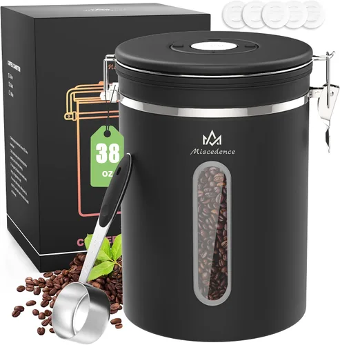 Vista 9 de Recipiente para café de 35OZ en color beige, de acero inoxidable 304, recipiente hermético de cocina para almacenamiento de café en grano o molido