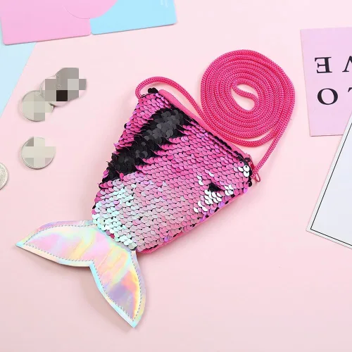 Vista 6 de ZBJBinCH Monedero con forma de cola de sirena, bolsa cruzada con lentejuelas con purpurina para mujeres y niñas, almacenamiento de monedas, Femenino