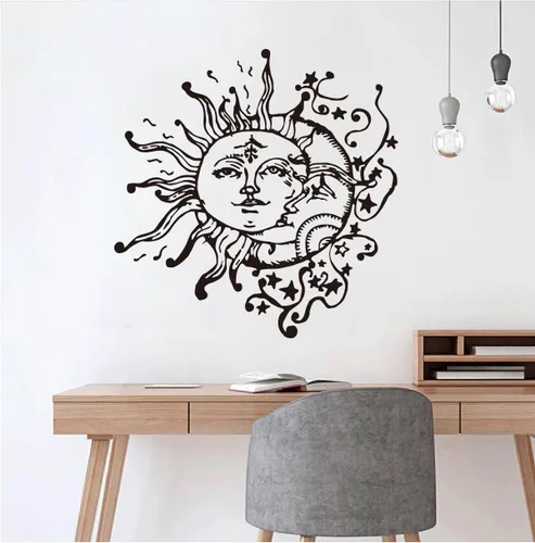 Vista 2 de Pegatinas de pared con diseño de estrellas y sol, luna, decoración celestial del hogar para cualquier habitación, bohemio, moderno, bohemio