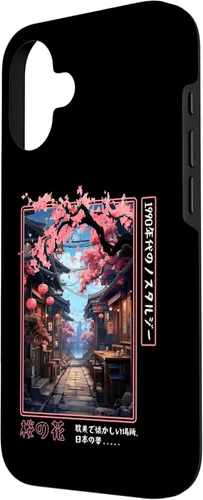 Vista 2 de iPhone 16 Japanese Vaporwave Nostalgia Cherry Blossoms 1990s Aesthetic Case