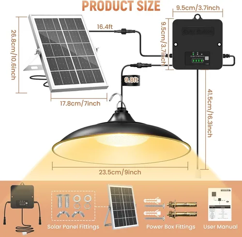 Vista 7 de Luz solar para interiores y exteriores, luz colgante diurna blanca cálida disponible con cuerda de tracción, del atardecer al amanecer, 3 modos