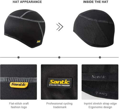 Vista 5 de Santic Casco de calavera de ciclismo para correr, casco de bicicleta, forro polar térmico resistente al viento, se adapta debajo de los cascos