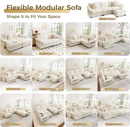 Vista 4 de KKL Sofá Seccional Modular de 89 Pulgadas, Sofá de Amor de 2 Asientos Sofá Nube con Asiento Profundo, Sofás Seccionales de Chenilla para Sala