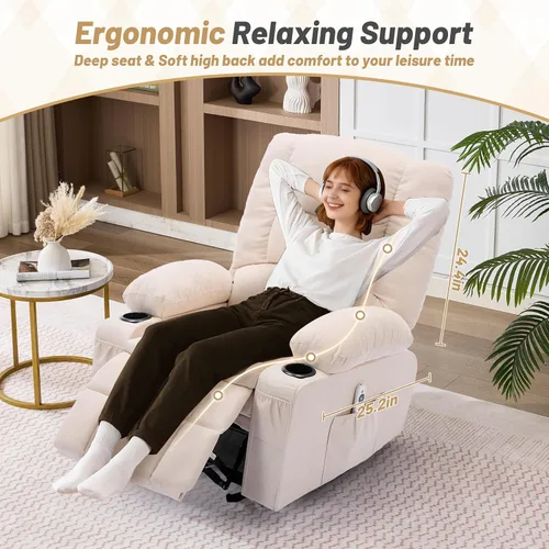 Vista 5 de Rocker - Silla reclinable con masaje y calor, silla reclinable para adultos Beige