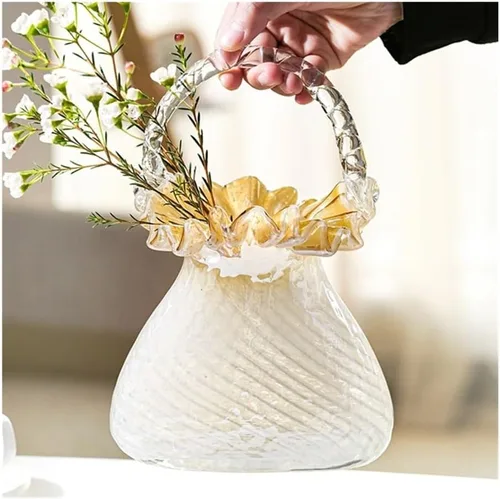 Vista 4 de Vases, Glass Handheld Flower Basket Vase - Living Room Home Decoration Ornament(Large)