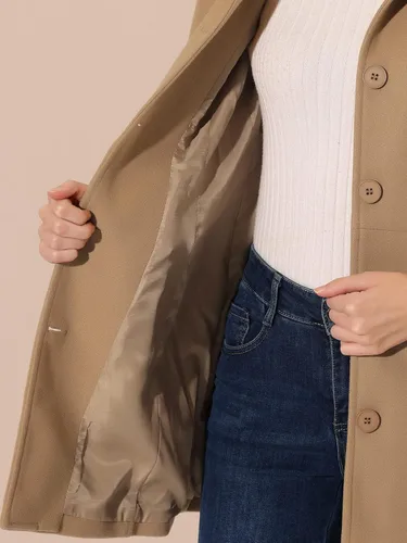 Vista 6 de Allegra K Abrigo largo con botones y cuello Peter Pan para mujer