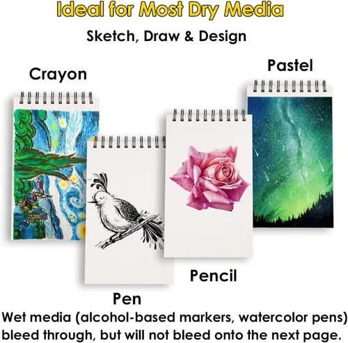 Vista 3 de Dyvicl Cuaderno de bocetos de 5.5 x 8.5 pulgadas, 68 lb/100 GSM, 100 hojas, bloc de bocetos en espiral, papel de dibujo sin ácido para artistas