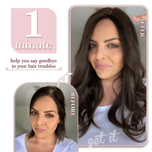 Vista 6 de PANEWAY Toppers para el cabello para mujer, cabello humano real, Remy con base de seda, base grande de 14 pulgadas, atado a mano, pieza gruesa