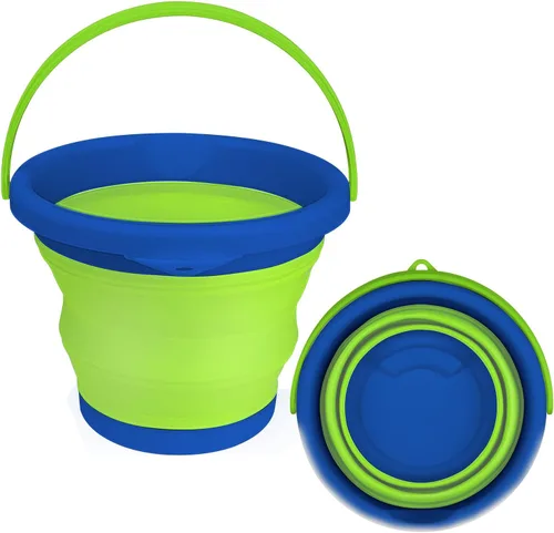 Vista 9 de Cubo de mopa plegable y cubo para hielo - 5L (1.3 galones) Cubo de polvo de silicona para limpieza del hogar, suministros de limpieza portátiles