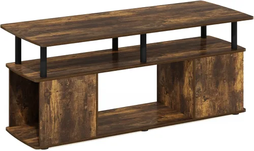 Vista 3 de Furinno Jaya - Mesa auxiliar rectangular moderna con estante abierto, mesa auxiliar con almacenamiento lateral, para sala de estar, dormitorio, Pino