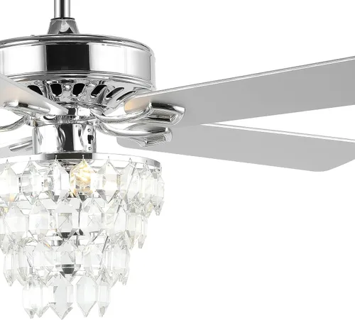 Vista 7 de JONATHAN Y Ventilador de techo cromado de 52 pulgadas con 3 luces y cristal, ventilador de arce plateado y blanco reversible de 5 aspas con control