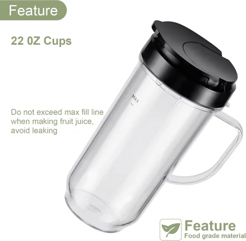 Vista 2 de Equust 4 tazas altas de 22 onzas con tapas abatibles para llevar, piezas de repuesto compatibles con vasos mezcladores Magic Bullet de 250 W MB1001