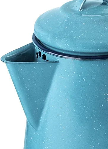 Vista 4 de Cinsa Enamelware - Cafetera (color turquesa) – 8 tazas – Esenciales de camping – Agua caliente para café y té – Ligera y resistente