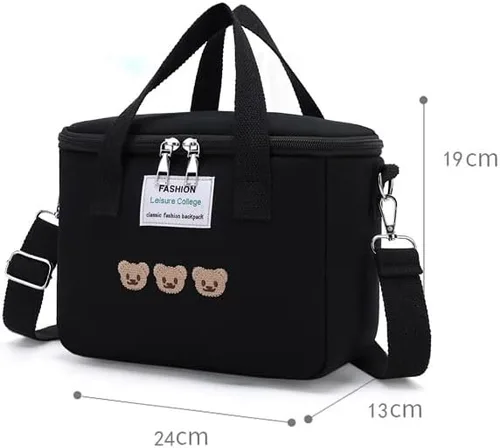 Vista 7 de Lonchera con aislamiento y diseño de oso Kawaii para mujer, lonchera kawaii, bolsa de almuerzo estética, bolsa cruzada linda para bolsa de almuerzo