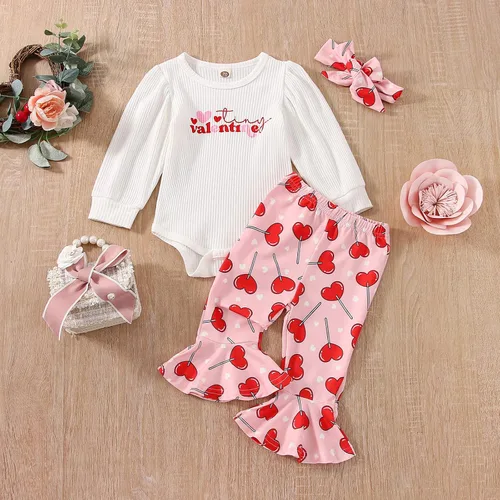 Vista 29 de FIOMVA Conjunto de ropa de 3 piezas con estampado de corazón para bebé recién nacida, para el día de San Valentín